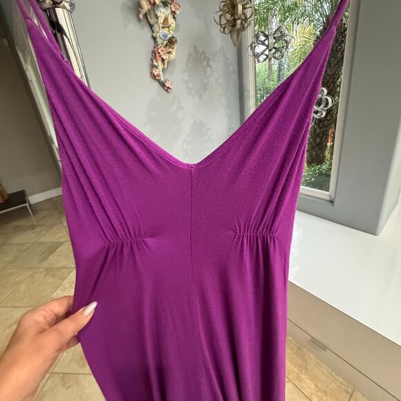 Aqua Lipstick Magenta Asymmetrical Flowy Maxi Midi Dress - Picture 5 of 11